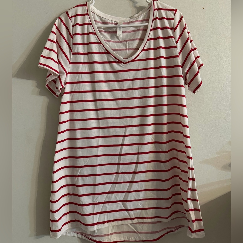 Lularoe Red and White Striped V-Neck Women's Top